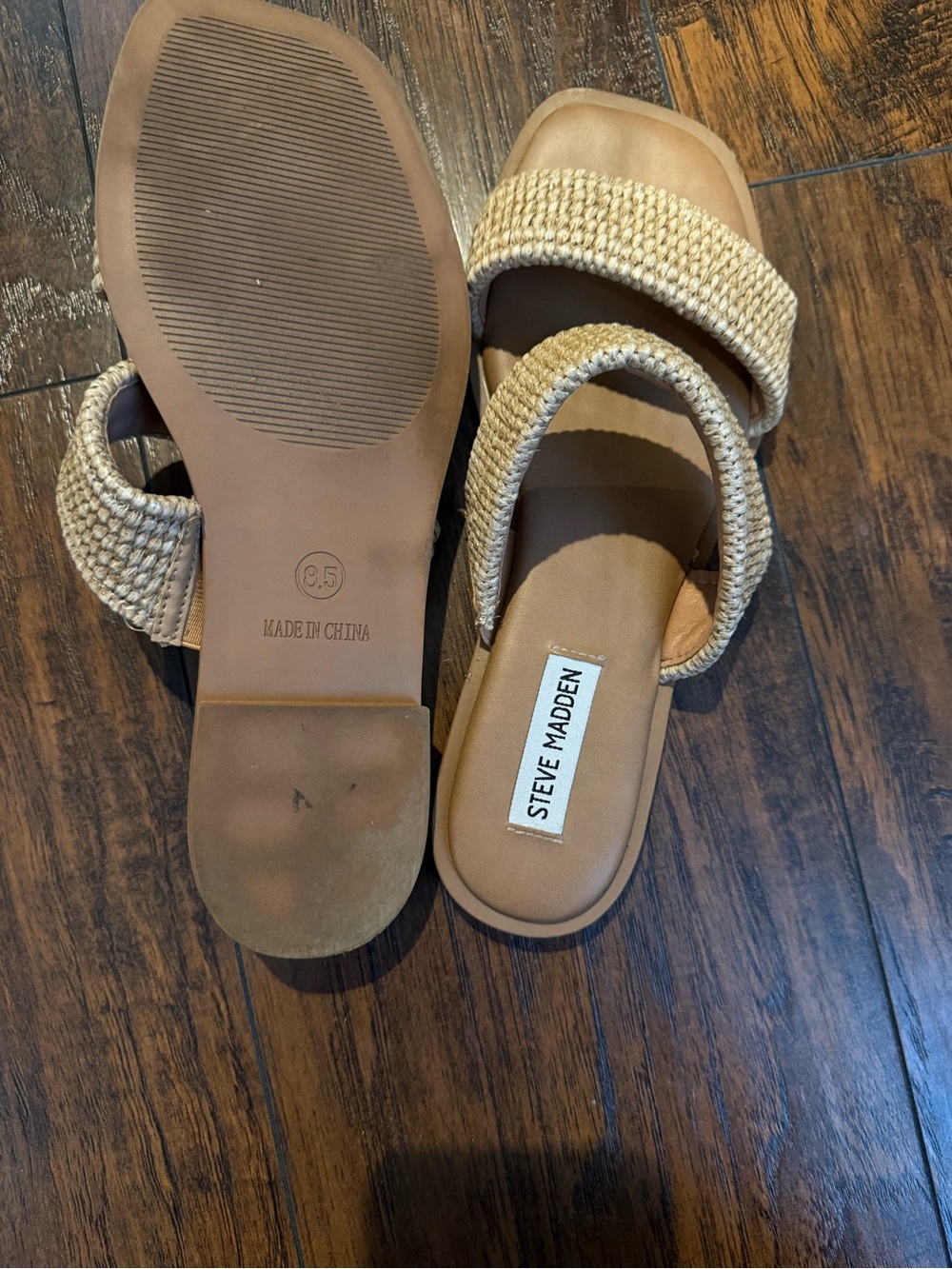 Steve Madden Tan Woven Double-Strap Sandals